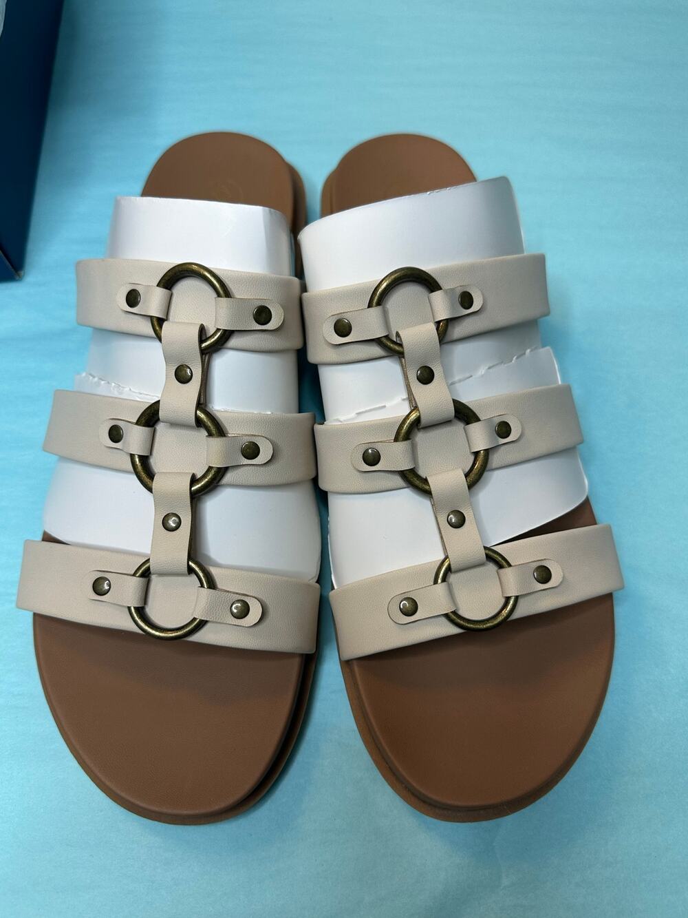 White Mountain Koala Women's Slip-On Flat Sandals minimalist three-band Size 11
